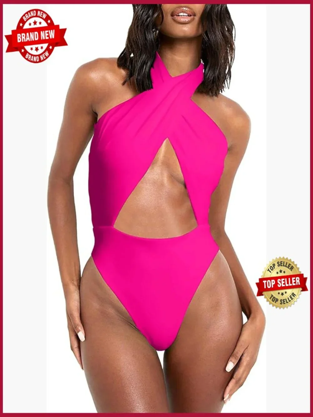 Sexy Halter Criss Cross Cut Out One Piece Swimsuit High Leg